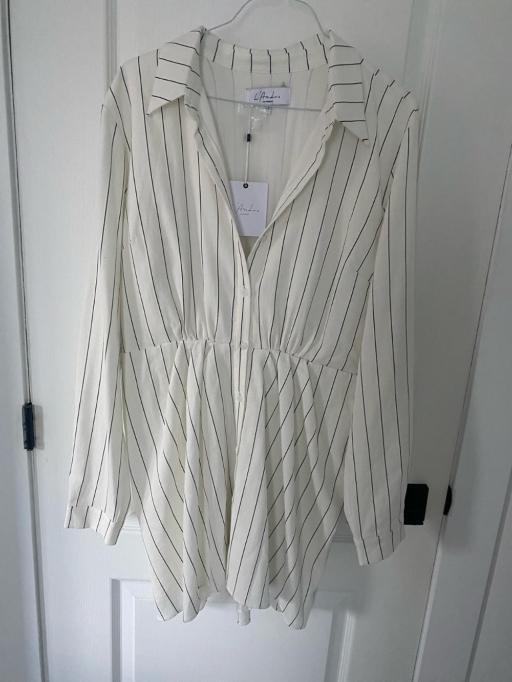 Ivory Stripe Button-Front Peplum Blouse